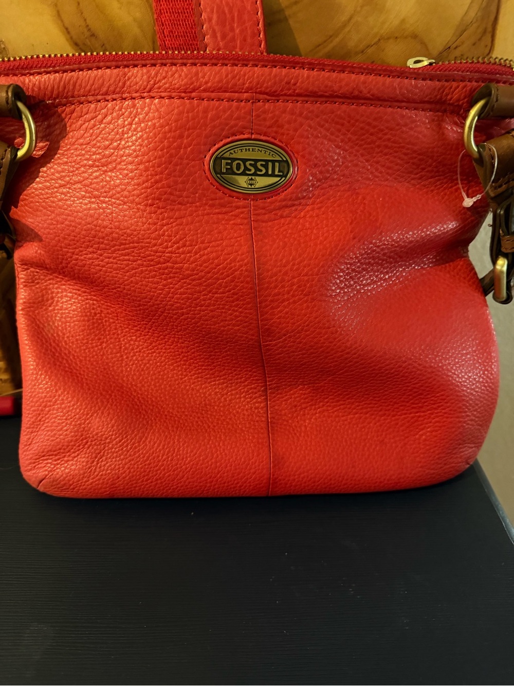 Fossil Red Pebbled Leather Shoulder Bag
